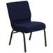 A navy blue church chair with a polka dot pattern and gold vein frame.