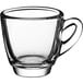 A case of 24 clear glass Acopa espresso cups with handles.
