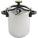 A Monix stainless steel pressure cooker with a lid.
