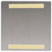 A silver square metal plate with a gray background.