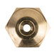 A brass threaded circular object with a hexagon.