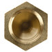 A brass hexagon-shaped Hood Orifice threaded nut.