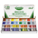 A white box with green writing containing Crayola Classpack of 128 assorted large crayons.