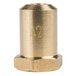 A gold metal cylinder with a brass hexagon nut threaded on one end with the number 42 engraved.