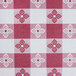A white vinyl table cover with red and white gingham pattern.