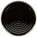 A black Chef & Sommelier dinner plate with a white rim with a spiral design.