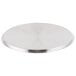 A silver circular stainless steel lid with a circular pattern.