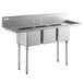 Regency 70" 16 Gauge Stainless Steel Three Compartment Sink with Galvanized Steel Legs and Two Drainboards - 14" x 16" x 12" Bowls Main Thumbnail 3