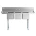 Regency 70" 16 Gauge Stainless Steel Three Compartment Sink with Galvanized Steel Legs and Two Drainboards - 14" x 16" x 12" Bowls Main Thumbnail 5