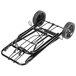 A black metal Sterno insulated food carrier travel cart with black wheels.