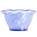 A transparent blue glass dessert bowl with a tulip design.
