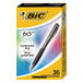 The packaging for 36 black Bic medium point ballpoint pens.