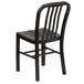 A black metal Flash Furniture outdoor side chair with a wooden seat.