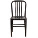 A Flash Furniture black metal outdoor side chair with a wooden seat.