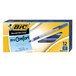 A yellow and blue box of Bic Round Stic Grip Xtra Comfort blue pens.