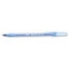 A Bic blue pen with a translucent barrel and white cap.