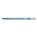 A Bic Round Stic blue pen with a white tip and cap.