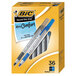 A box of 36 Bic round stic grip Xtra comfort ballpoint pens in assorted colors.