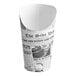 A paper container with a newspaper design on it.