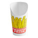 A white Choice paper scoop cup with a red and yellow French fry design.