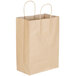 Small 9 5/8" x 5 1/4" x 13 3/8" Natural Kraft Shopping Bag with Handles - 250/Bundle Main Thumbnail 2