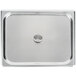 A Vollrath stainless steel flat cover on a silver tray.
