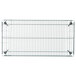 A Metroseal wire shelf with a grid pattern and metal handles.