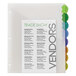 A clear plastic folder with Avery Style Edge translucent plastic 8-tab multi-color insertable dividers with white paper and colorful labels.