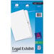 A blue box of Avery Premium Collated White Legal Exhibit Dividers with a white cover and white labels.