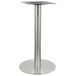 A stainless steel Art Marble Furniture table base on a round metal base.