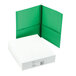 A white box with green Avery 2-pocket paper folders.