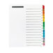 A white paper with Avery Table 'n Tabs 15-Tab Dividers with rainbow colored tabs.