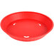 A red plastic diner platter with a hole in the middle.