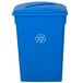 A blue Lavex slim rectangular recycling bin with a white recycle symbol on it.