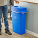 Lavex Janitorial 23 Gallon Blue Slim Rectangular Recycling Can and Blue Drop Shot Lid Main Thumbnail 1