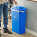 Lavex Janitorial 23 Gallon Blue Slim Rectangular Recycling Can and Blue Lid with Holes Main Thumbnail 1
