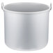 A white aluminum pot with a handle.