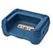 A Koala Kare blue plastic booster seat with a label on it.