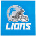 A blue luncheon napkin with a Detroit Lions helmet and lion logo.