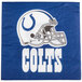 A white Creative Converting luncheon napkin with an Indianapolis Colts helmet on it.