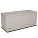 A white plastic chest with a tan lid and black handle.