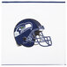 A Creative Converting Seattle Seahawks luncheon napkin with a Seattle Seahawks football helmet on it.