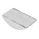 A silver stainless steel Clipper Mill table card holder with a curved edge.