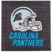 A Carolina Panthers luncheon napkin with the team logo and helmet on it.