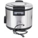 An Avantco stainless steel electric rice cooker with a cord.