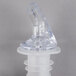 A Thunder Group clear plastic liquor pourer with a black tail and nozzle.