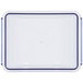 A white rectangular plastic container with a black border and a clear blue lid.