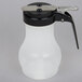 A white plastic Tablecraft syrup dispenser with a black lid.