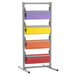 A Bulman paper rack holding four rolls of paper in different colors.