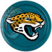 A blue paper dinner plate with the Jacksonville Jaguars logo.